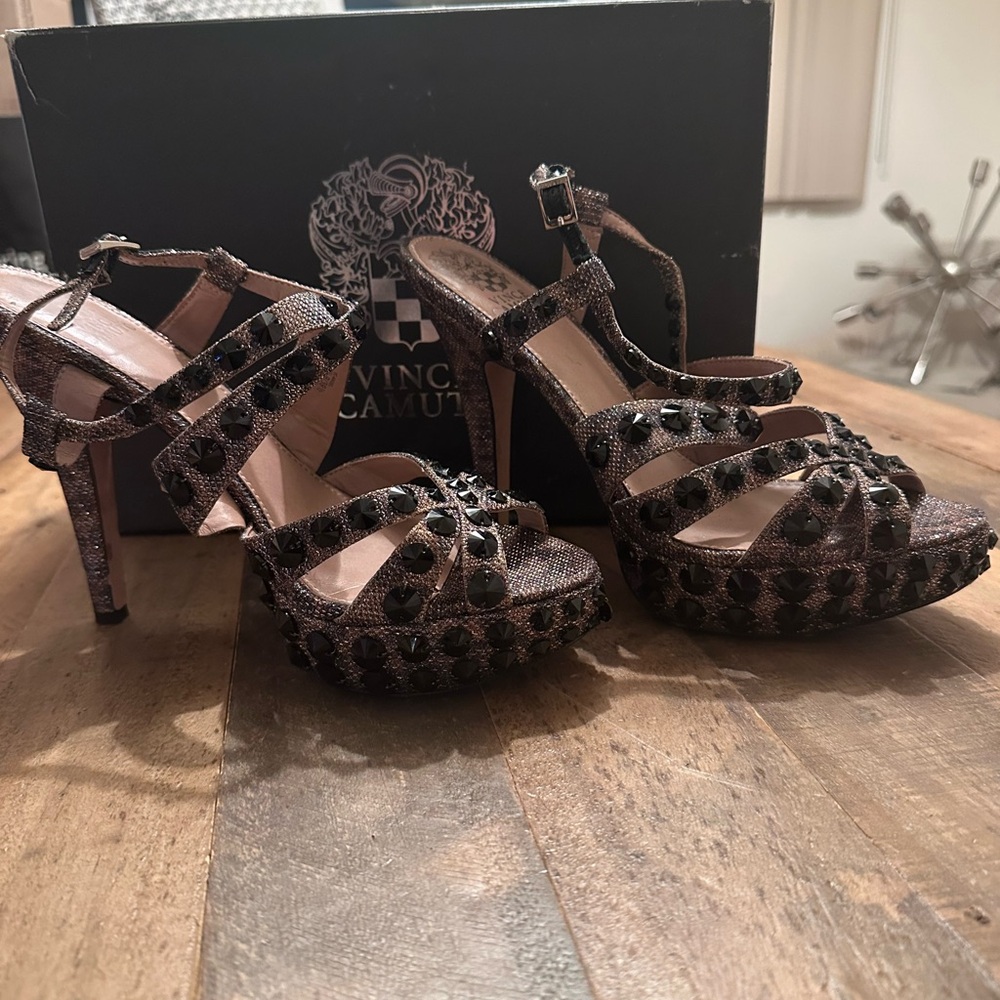 Vince Camuto Metallic Leopard  Women's Heels with Black Rhinestones Size 9 1/2 M